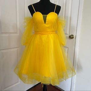 Yellow Off Shoulder Wedding Prom Dress